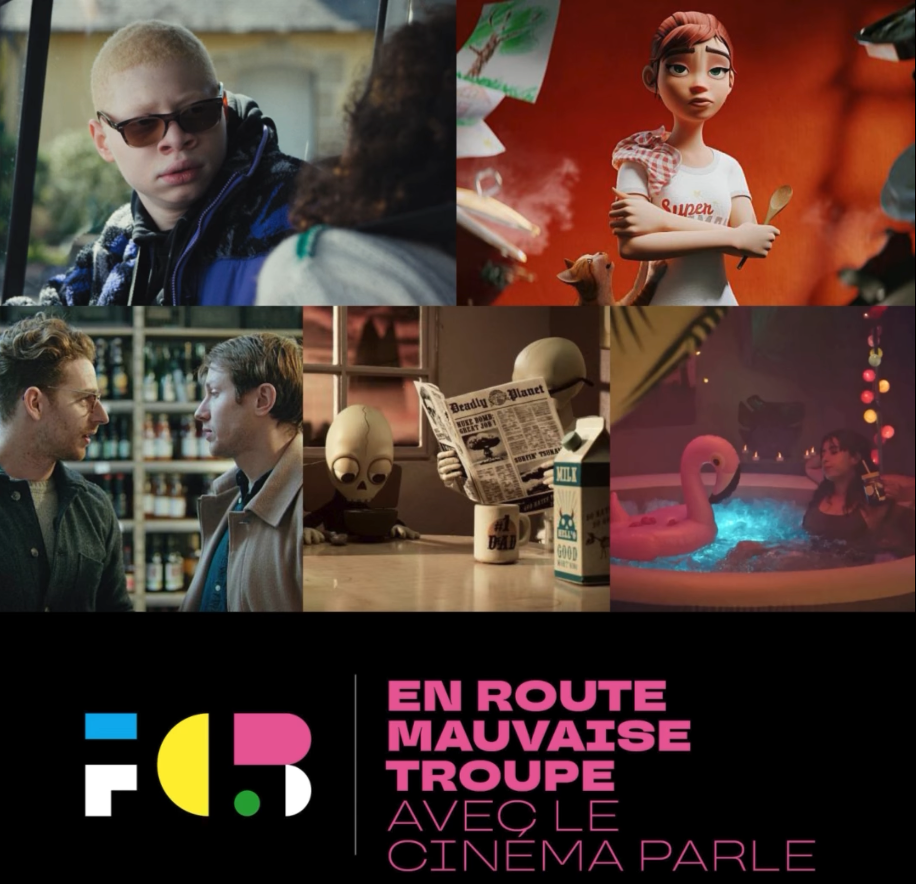 En route, mauvaise troupe, une affiche du programme composée d'une photo des 5 films proposés.