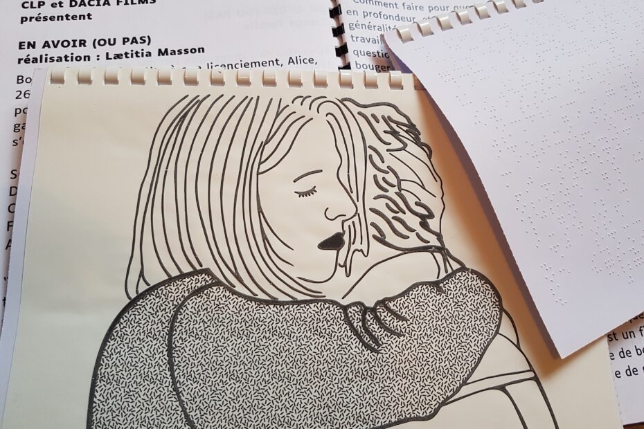 En avoir ou pas, un film de laetitia Masson. Livret de présentation du film en noir et braille, et image tactile.